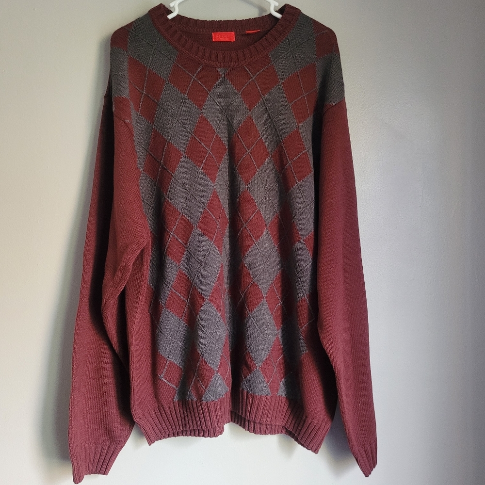 Izod Knit Red Geometric Print Pullover Sweater Sz Xl